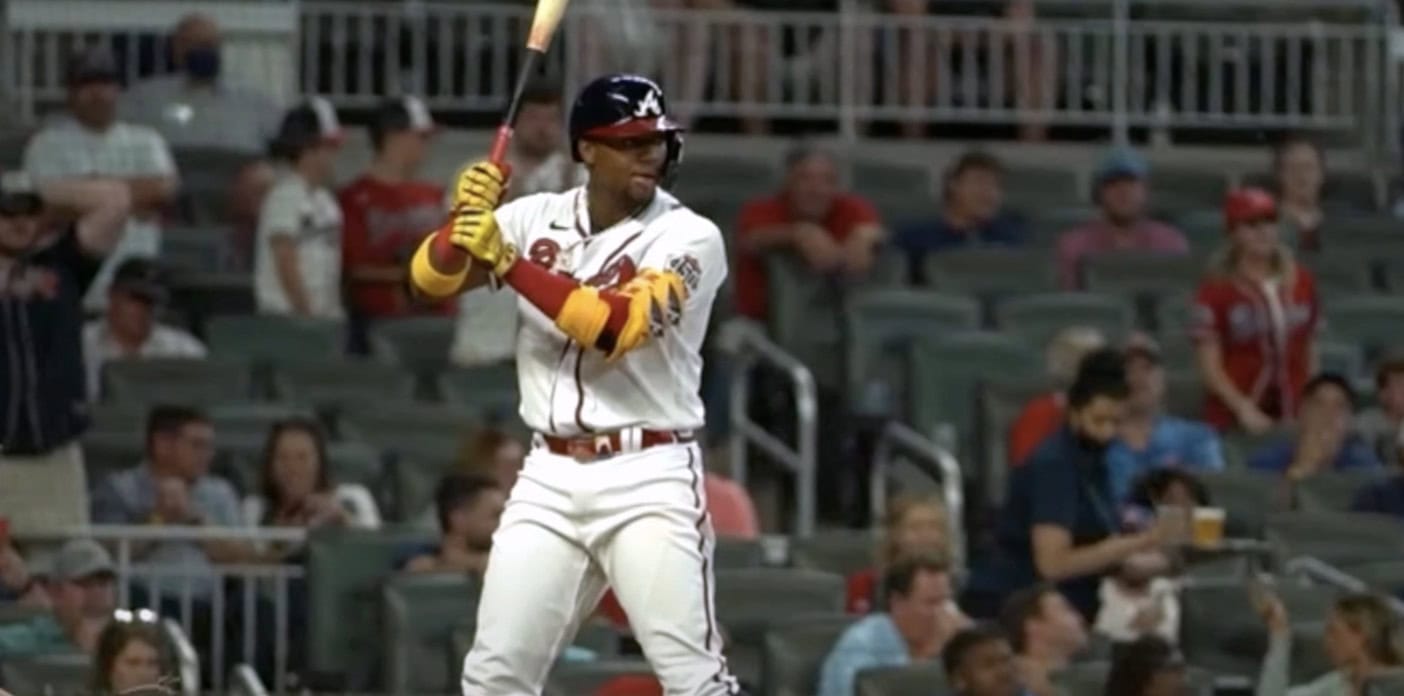 Image of Ronald Acuña Jr. showcasing his skills, crucial for choosing a first pick.
